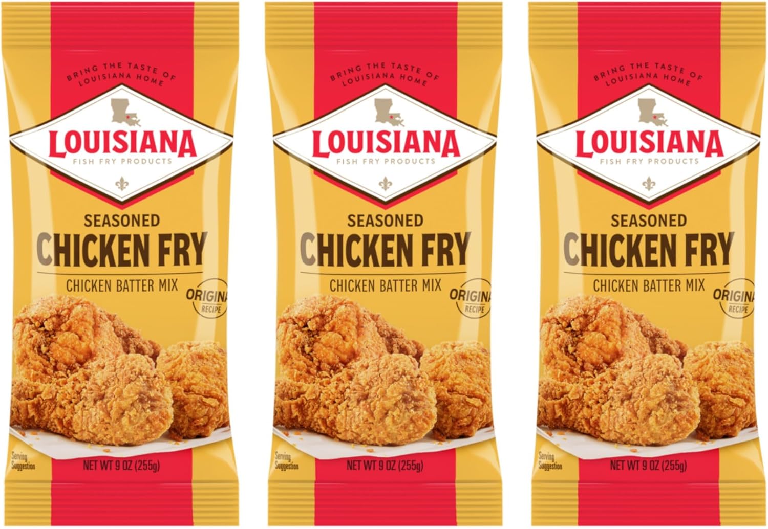 Louisiana Seasoned Chicken Fry Batter 9 oz (Pack of 3) - Crispy Southern Coating Mix for Fried Chicken - Delicious and Convenient Coating Filled with Cajun Flavor - Easy to Make Recipe - Just Add Water