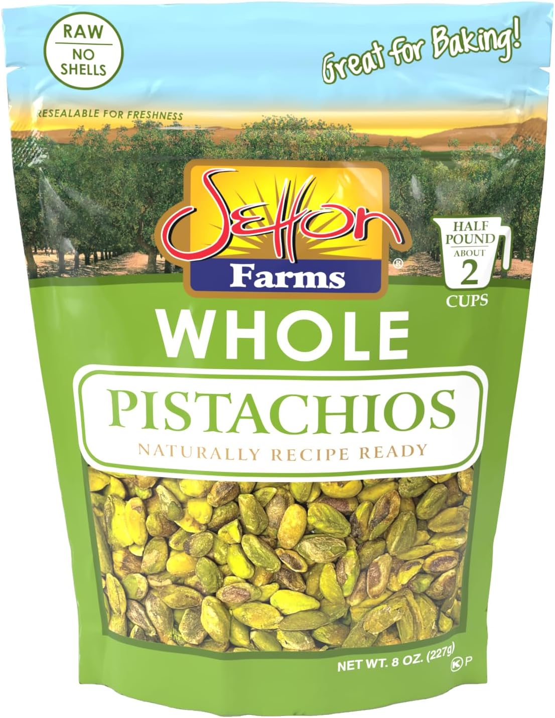 Setton Farms Shelled Pistachio Kernels, Whole Raw, 8 Ounce (No Shells, Raw, Unsalted) (Perfect for making Dubai Chocolate, and other Baking and Cooking Needs).