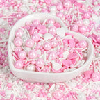 Edible Heart Sprinkles for Cake Decorating,White Pink Pearl Sugar Jimmies Mix Size 130g/4.58oz,Baking Candy Decorations,Cupcake Toppers,Cookie Donuts Ice Cream Dessert Decorating,Wedding Birthday Party Mother's Day Easter Supplies
