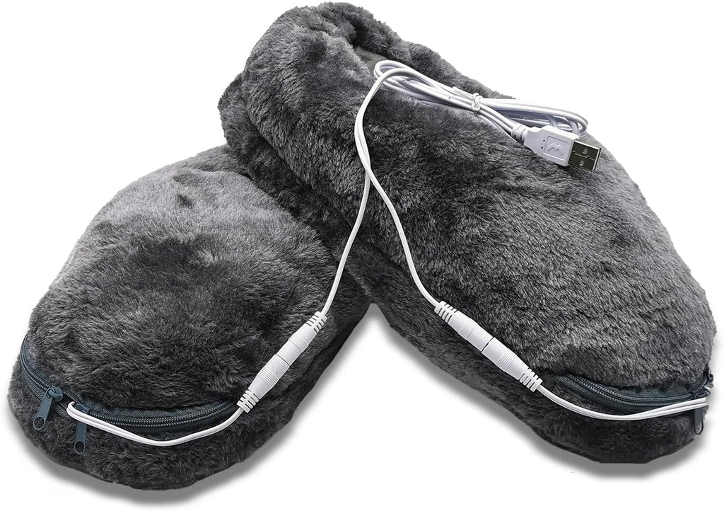 USB Heated Foot Warmers, Heating Slippers, Heating Pads for Feet Keep Warm, Indoor Home Winter (Grey, M)