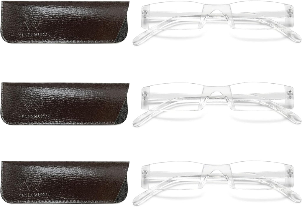VEVESMUNDO Reading Glasses Men Women Modern Slim Transparent Rimless Eyeglasses