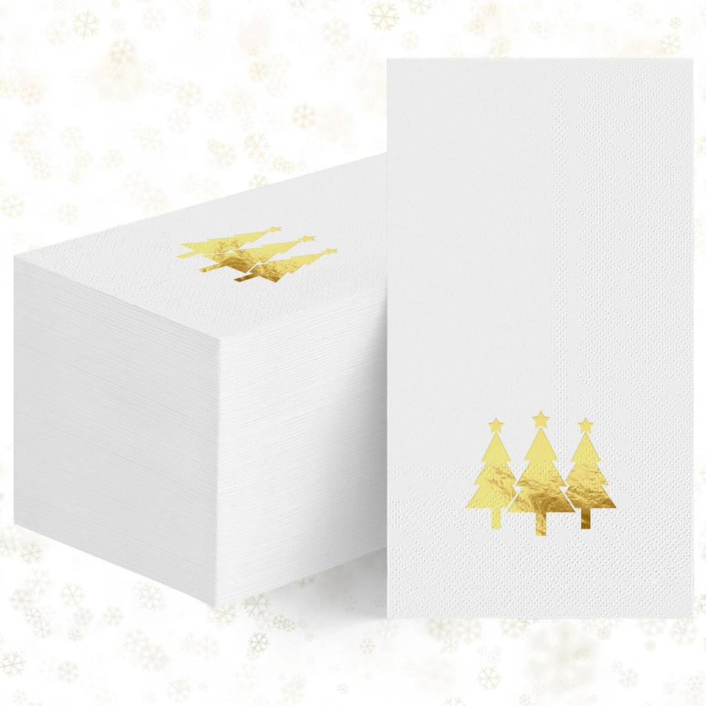 Horaldaily 100 Christmas Disposable Paper Decorative Guest Napkins, Gold Foil Christmas Trees Hand Towel for Party Lunch Dinner Kitchen Bathroom