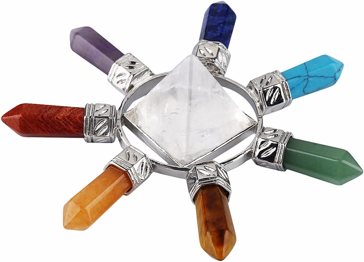 SUNYIK 7 Chakra Crystal Energy Generator,Healing Reiki Point Pyramid,Rock Quartz,Seven Direction