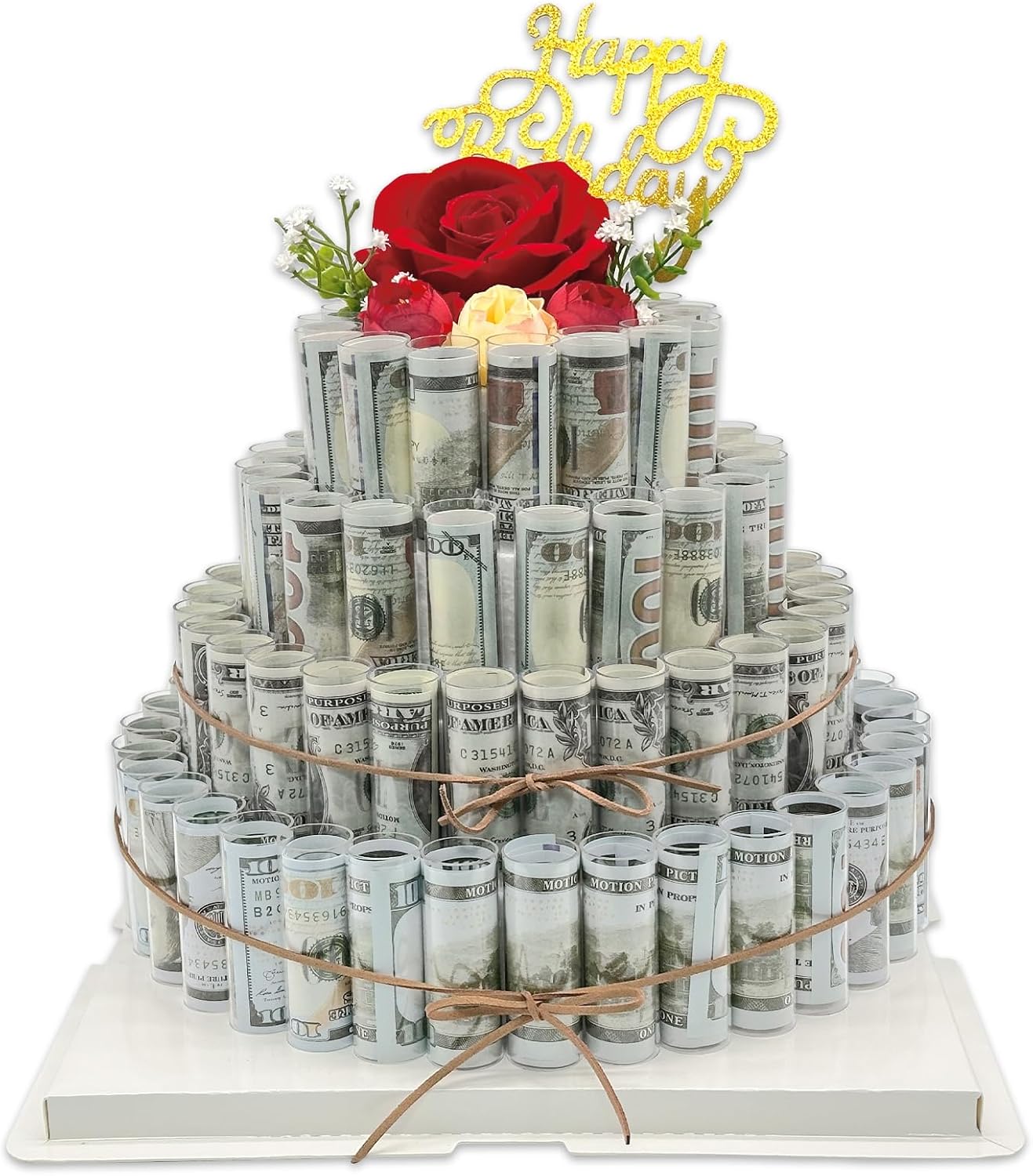 DTESL Gifting Cash Gift Boxes,Happy Birthday Day Money Gift Box,Money Flower Cake Fake Cake Gift Box，DIY Set Surprise Birthday Gift Box，for Birthday/Christmas/Valentine's Day Unique Gift (Four Tier)