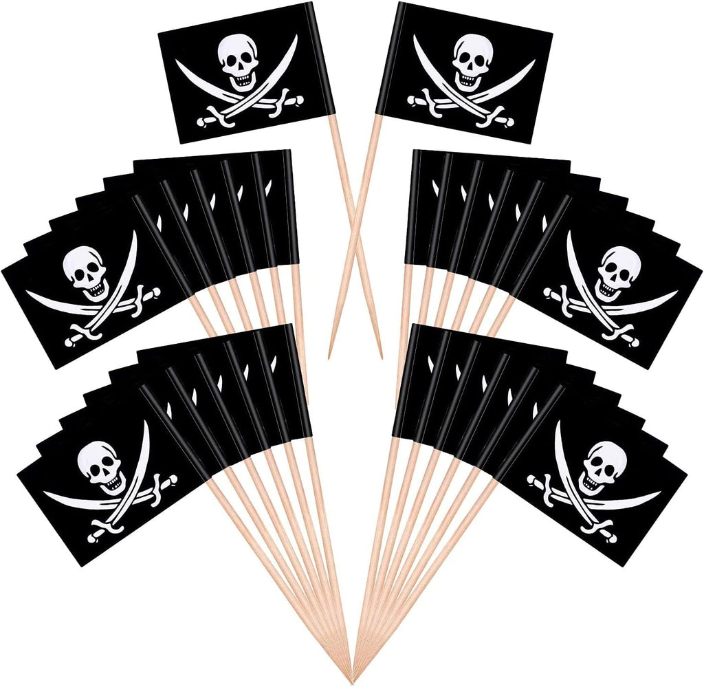 YGAOHF 110 Pieces Pirate Flag Toothpicks - Cute Pirate Party Decorations, Small Halloween Pirate Cupcake Toppers for Food, Appetizer, Cocktail, Fun Halloween Party Decorations