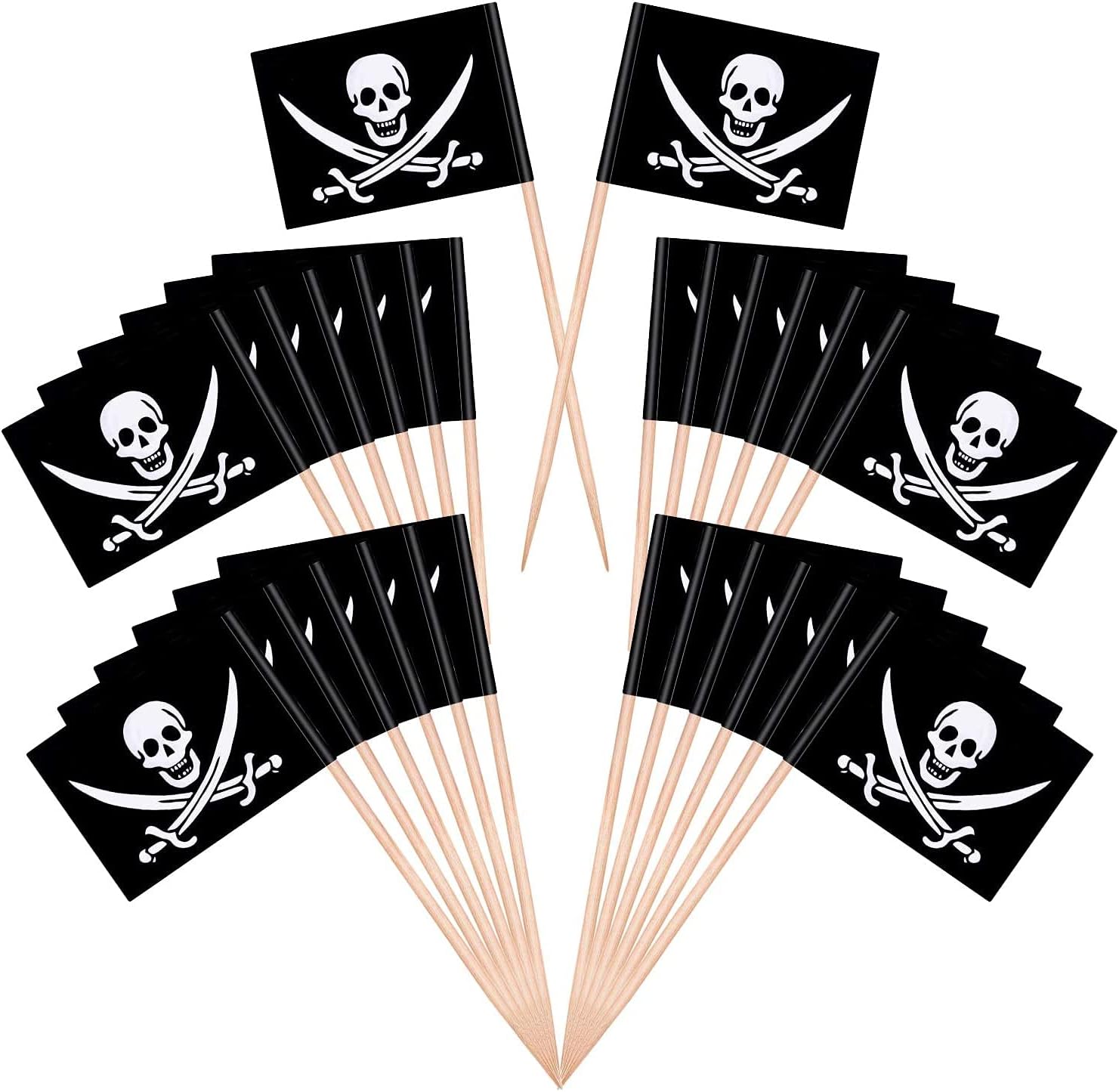YGAOHF 110 Pieces Pirate Flag Toothpicks - Cute Pirate Party Decorations, Small Halloween Pirate Cupcake Toppers for Food, Appetizer, Cocktail, Fun Halloween Party Decorations