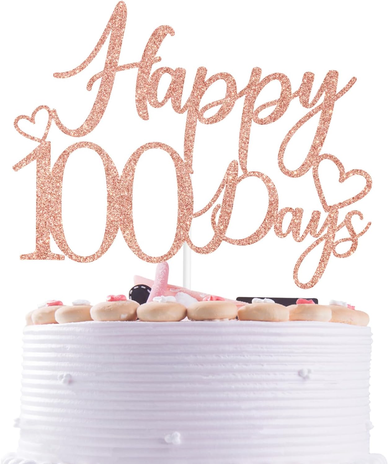 Rose Gold Glitter Happy 100 Days Cake Topper, Sweet 100 Days/Oh Baby, Funny Baby's Half Birthday 100 Days Birthday Party Decorations Supplies