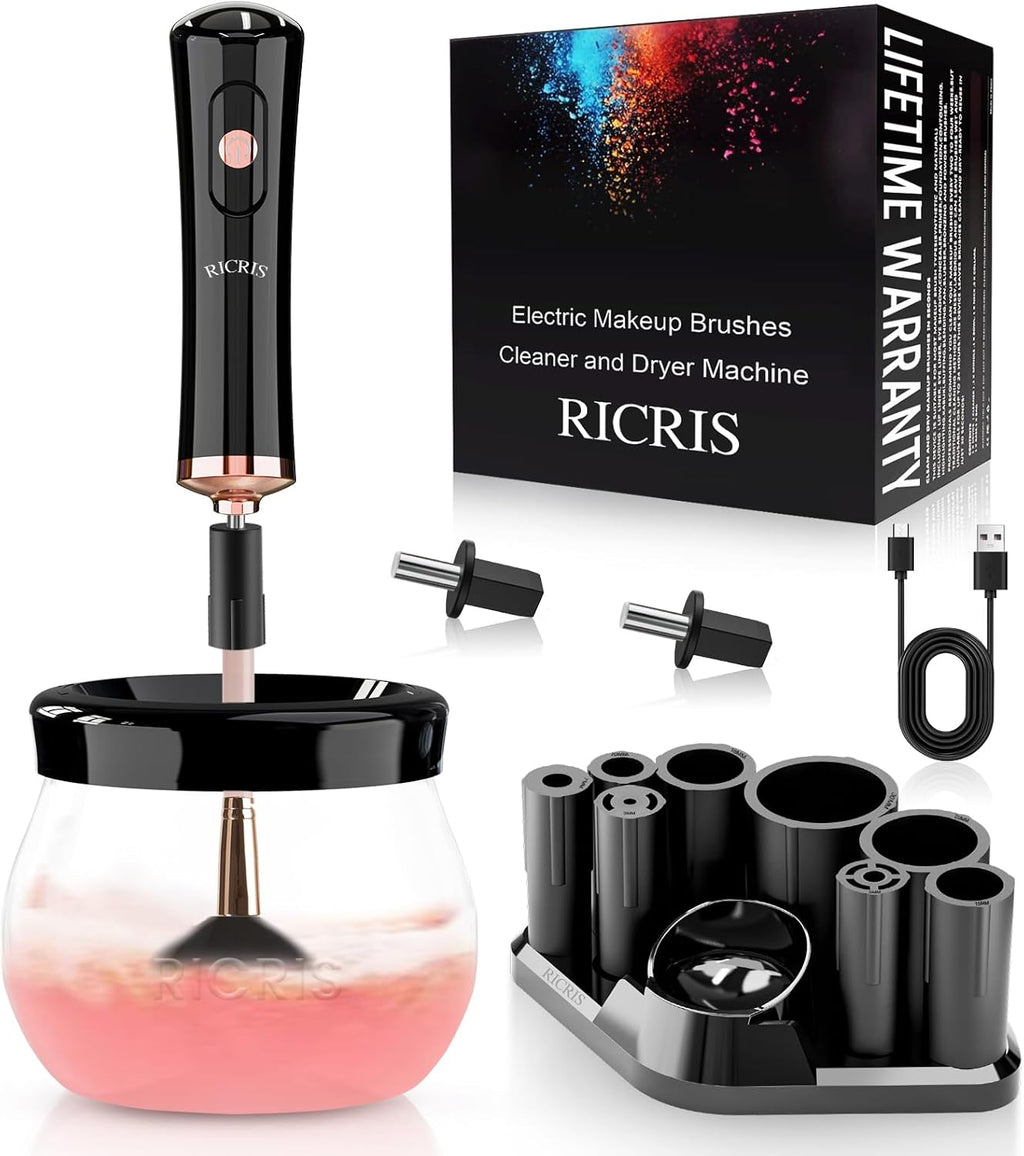 RICRIS Electric Makeup Brush Cleaner and Dryer Machine - Super Fast Clean and Dry Make Up Brushes - Automatic Cosmetic Brush Spinner Washer Tools