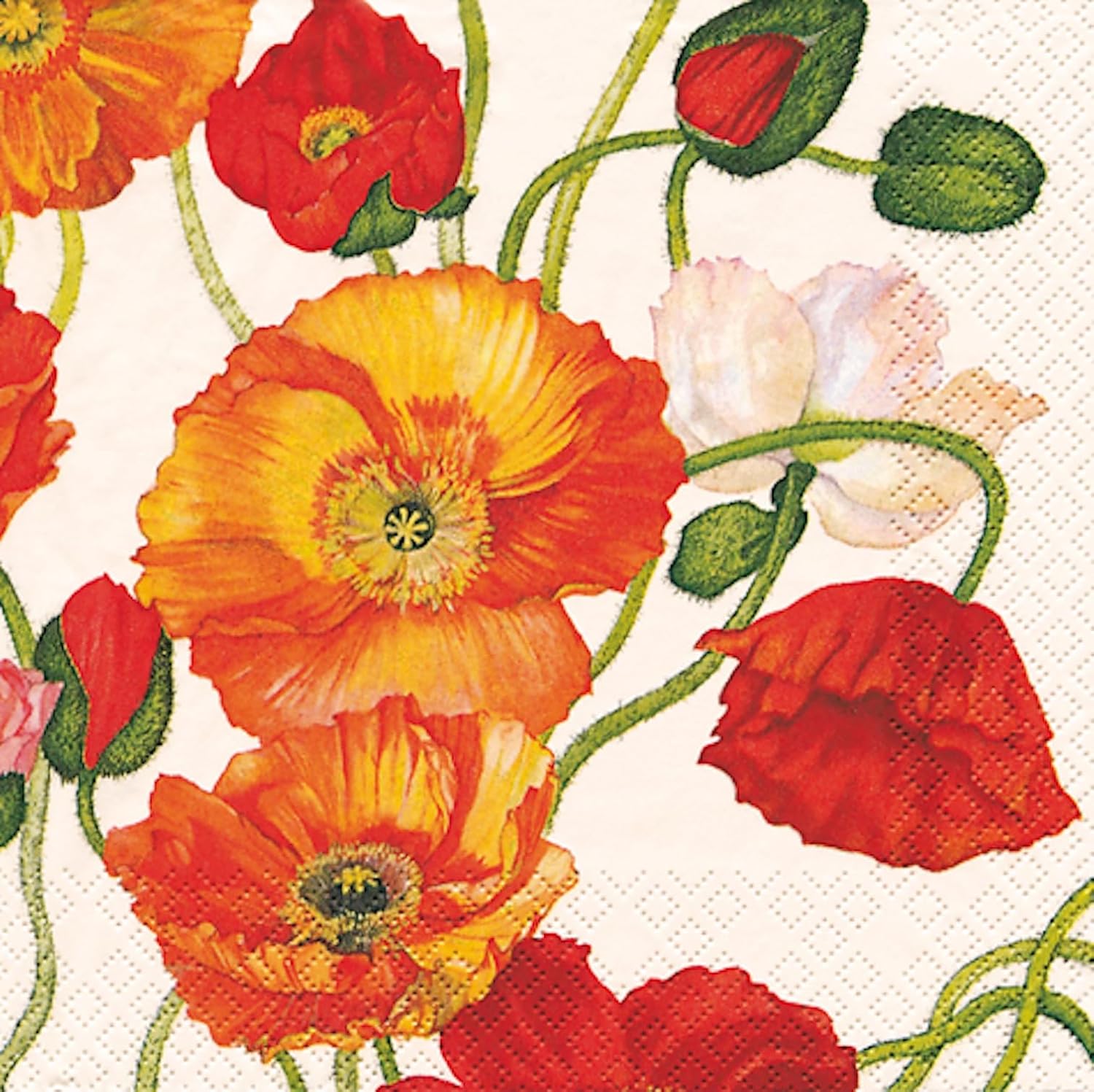 IHR Ideal Home Range Party Napkins Disposable 3-Ply Paper Lunch Napkin Pack, 6.5" x 6.5", Poppies White, 20-Count