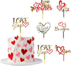 6 Pcs Love Heart Cake Topper Cake Decoration for Valentine's Day Wedding Mother's Day, Acrylic Gold Cupcake Topper Picks Love You Letter Cake Topper for Party Cake Desserts Decor Supplies