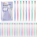 48-Pack Disposable Toothbrushes Individually Wrapped, Soft PBT Bristle Bulk Portable Travel Toothbrushes for Adults & Kids, Guest Bathroom, Hotel, Camping, Donation - 4 Gemstone Colors
