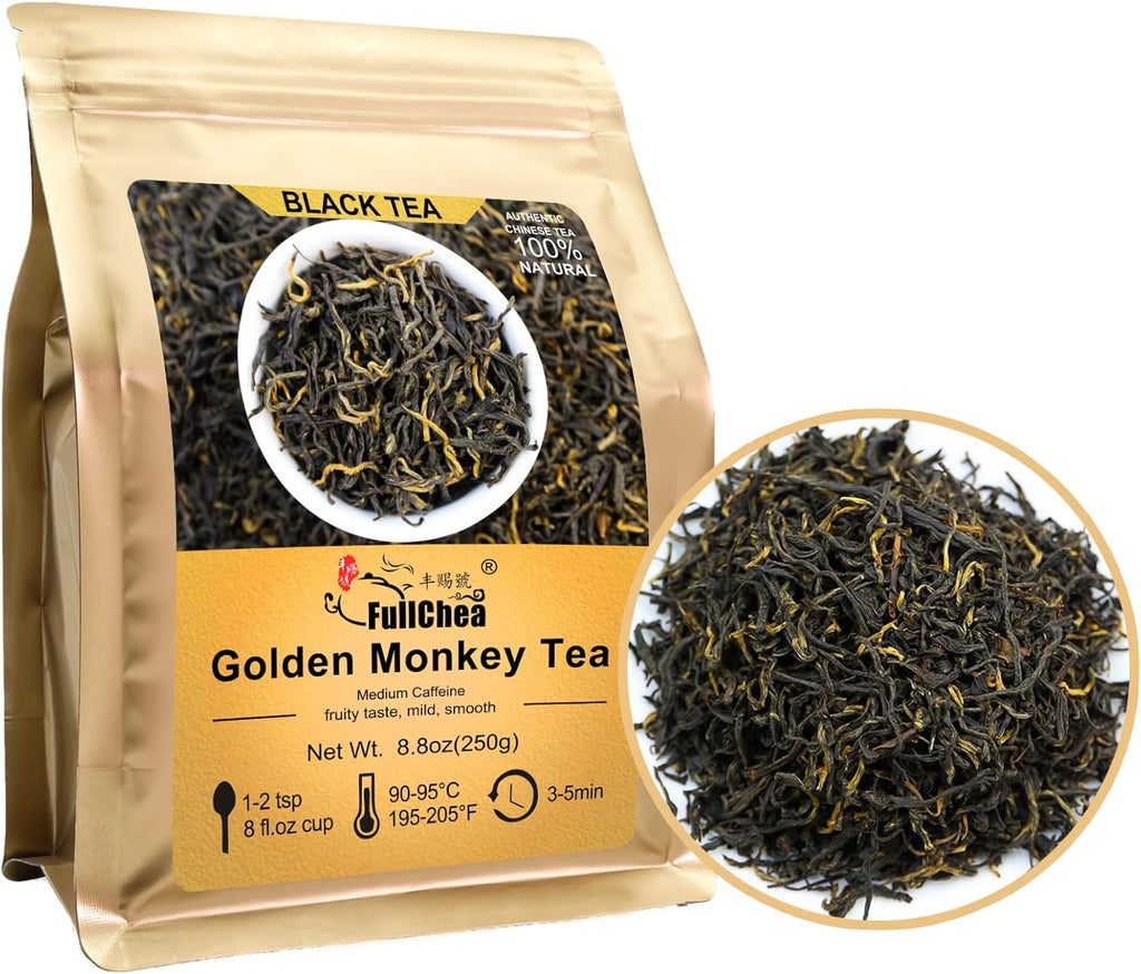 FullChea - Golden Monkey Tea - Chinese Black Tea Loose Leaf with Gold Tips - Health Tea (8.8oz / 250g)