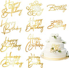 10PCS Gold Happy Birthday Cake Toppers Mirror Acrylic Cake Toppers, Gold Acrylic Birthday Cupcake Toppers for DIY Cake Decor Cake Tools Birthday Party Supplies