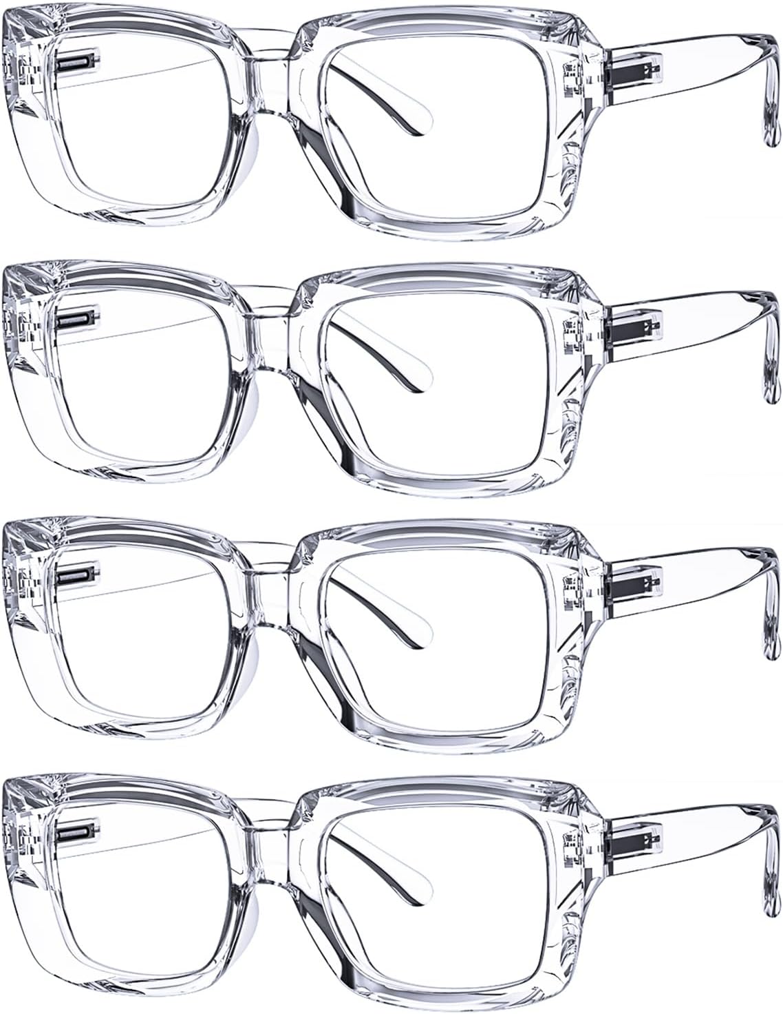Eyekepper 4 Pack Stylish Reading Glasses Women - Oversized Square Readers Transparent