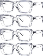 Eyekepper 4 Pack Stylish Reading Glasses Women - Oversized Square Readers Transparent +2.75