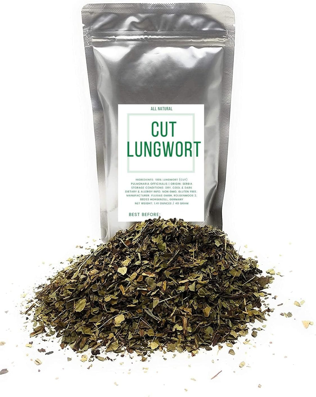 Lungwort Herb - Cut, Dried & Natural Lungwort (Pulmonaria Officinalis) - Origin: Serbia - Net Weight: 1.41 Ounces / 40 Grams