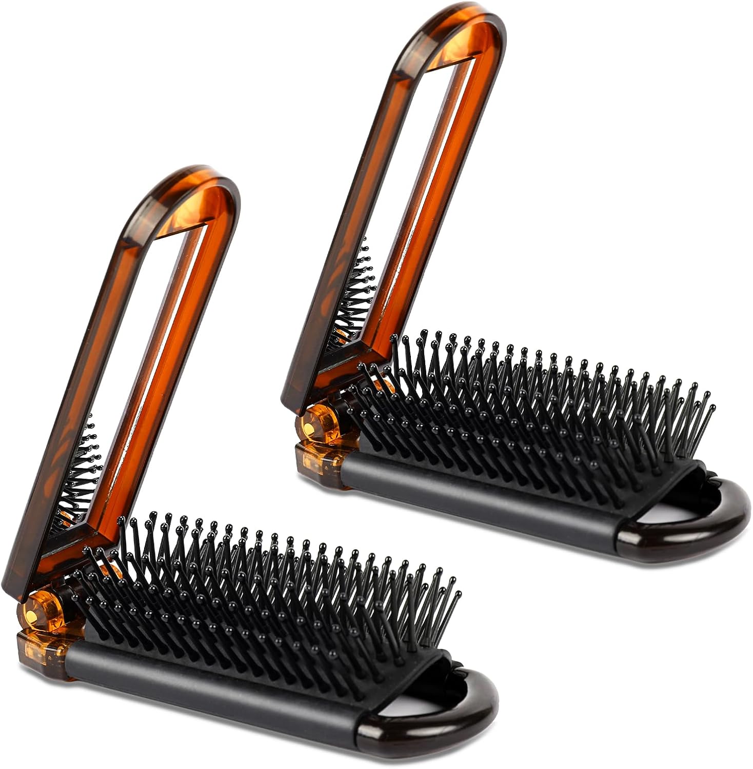 Compact Folding Hair Brush with Mirror, 2-Pack Portable Travel Comb and Mini Hair Brush Set for Women, Gym, Trips, Purse, and Swimming