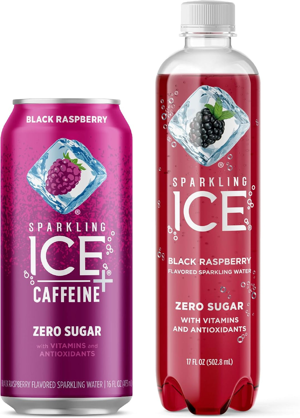 Sparkling Ice Black Raspberry Flavored Sparkling Waters with Antioxidants, Vitamins, and Zero Sugar (16 fl oz Cans, 12 Count) + (17 fl oz Bottles, 12 Count)