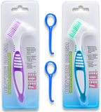 New Blessing 2 Pack Denture Brushes, Double-Sided Cleaning Brushes for False Teeth, Non-Slip Handle Dental Appliance Cleaner (2 Colors)