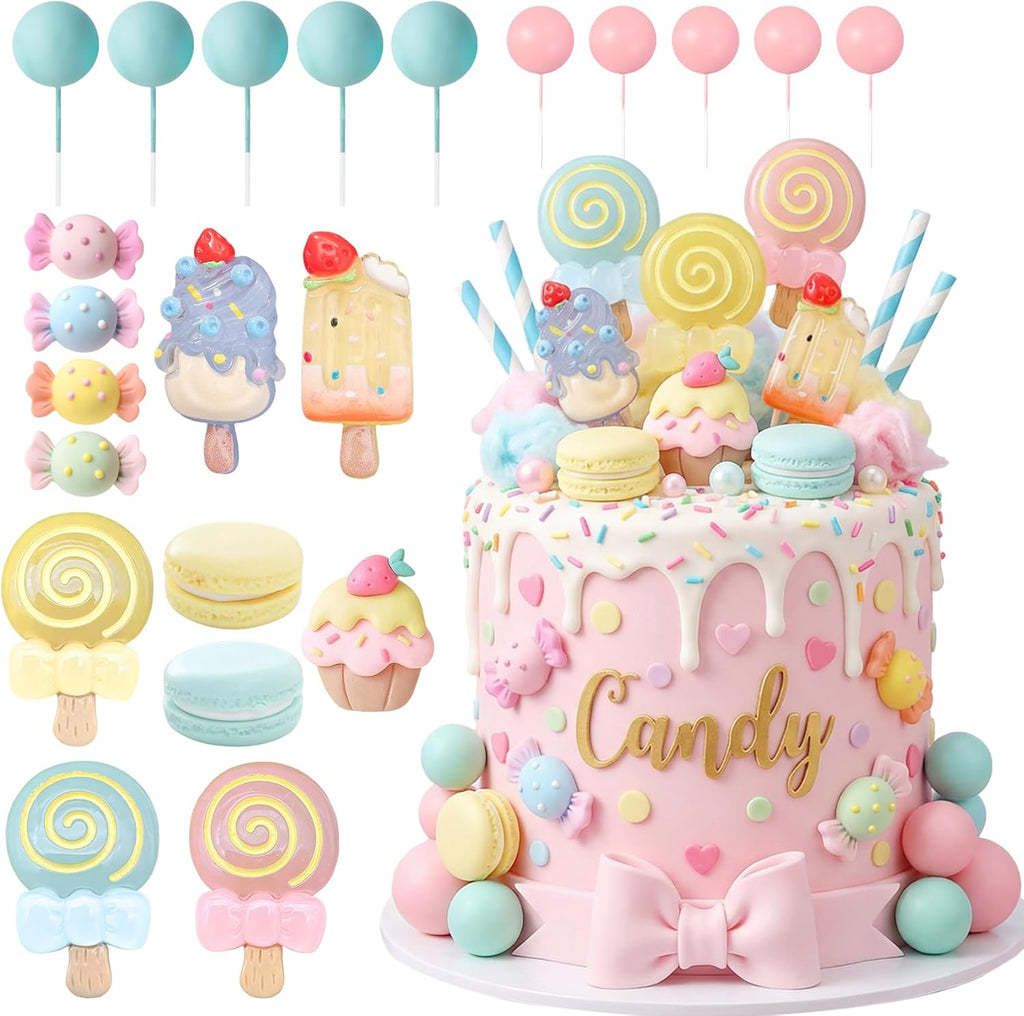 22Pcs Candy Cake Topper Lollipop Cake Decoration for Candy Theme Birthday Party
