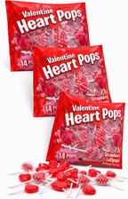 Valentine Heart Pops Strawberry Lollipops, Red Heart Shaped Hard Candy Suckers, Individually Wrapped, 42 Count