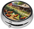 ZhongGuo Chickens and Farm Printed Pill Organizer,Round Travel Pill Organizer Mini Medicine Pill Box for Purse Iron Plating