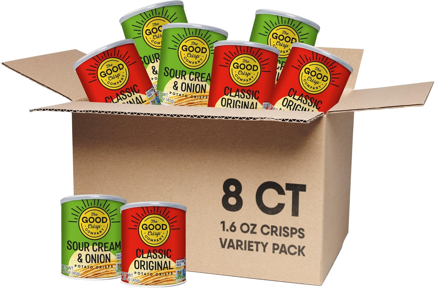 The Good Crisp Company Minis Variety Pack Gluten-Free Potato Chips, 1.6 Oz Cans (Pack of 8), Non-GMO, Allergen Friendly, Potato Chip Snack Pack