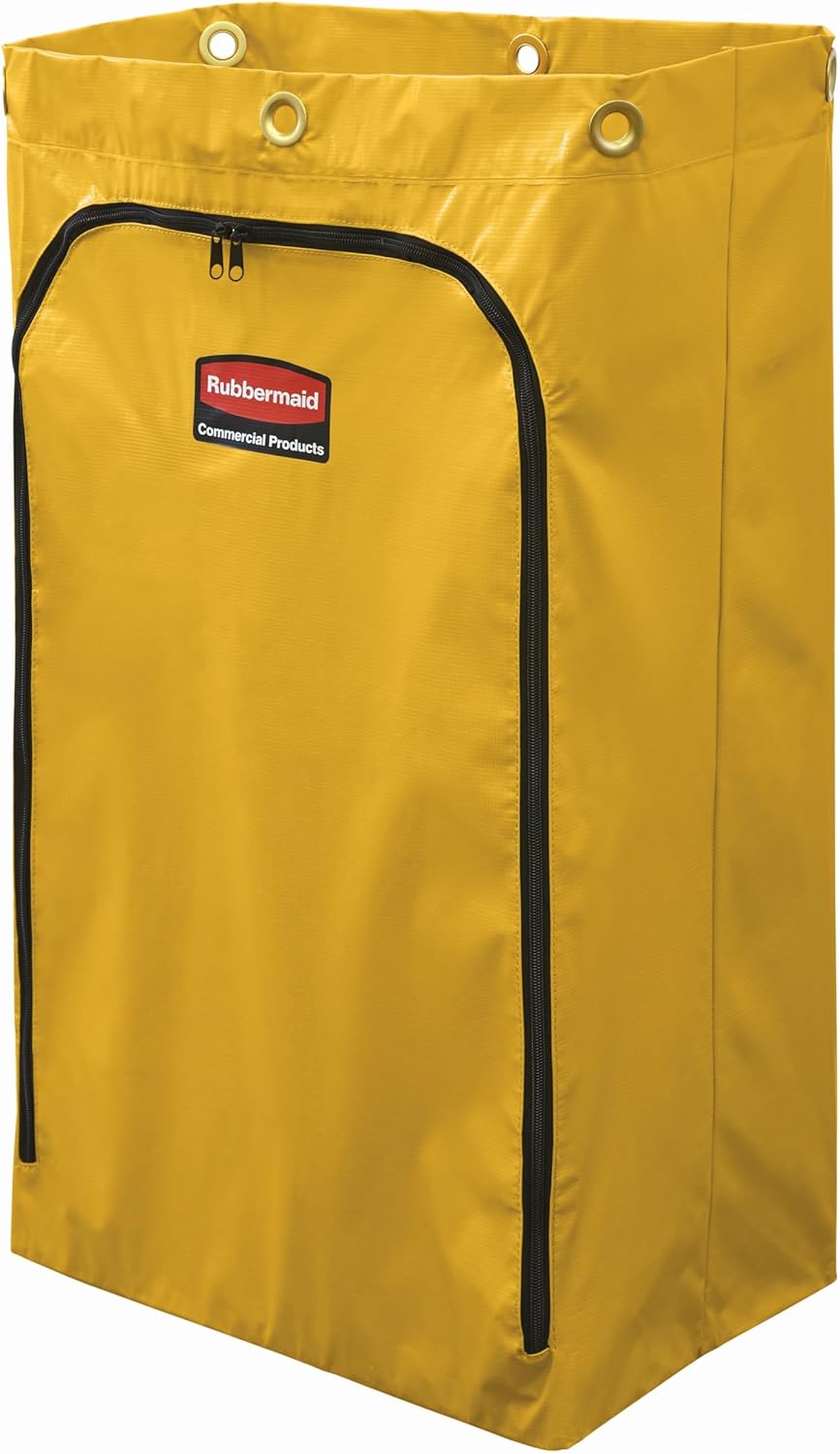 Rubbermaid Commercial Products Durable Replacement Front Zippered Vinyl Bag 24 Gal Yellow for Industrial Janitorial Cleaning Cart Waste Linen/Laundry/Trash Collection