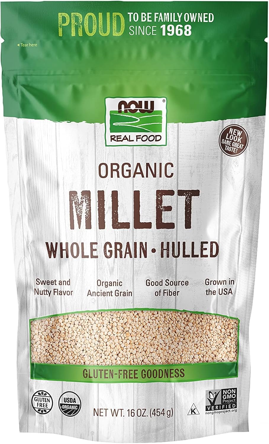 NOW Foods, Organic Millet, Gluten-Free, Whole Grain, Hulled, USA-Grown, 16-Ounce (Packaging May Vary)