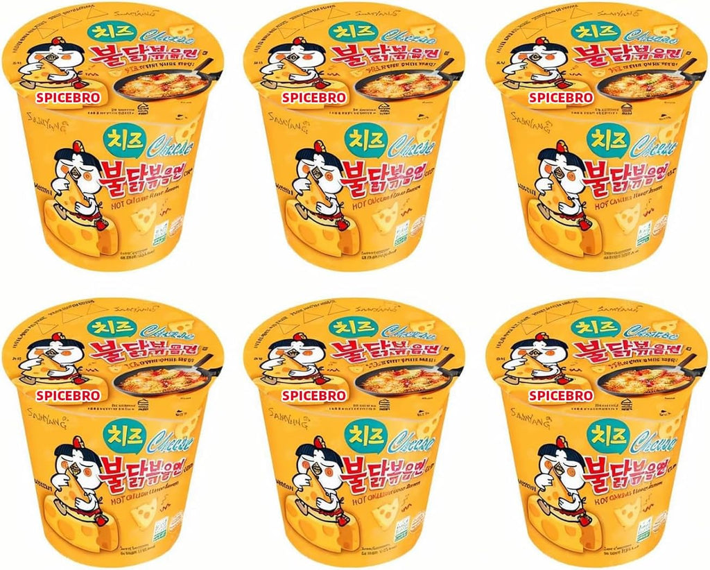 Buldak Ramen Noodles Cheese Flavor - 6 Pack Cup Noodles, Korean Spicy Hot Chicken Stir Samyang Brand