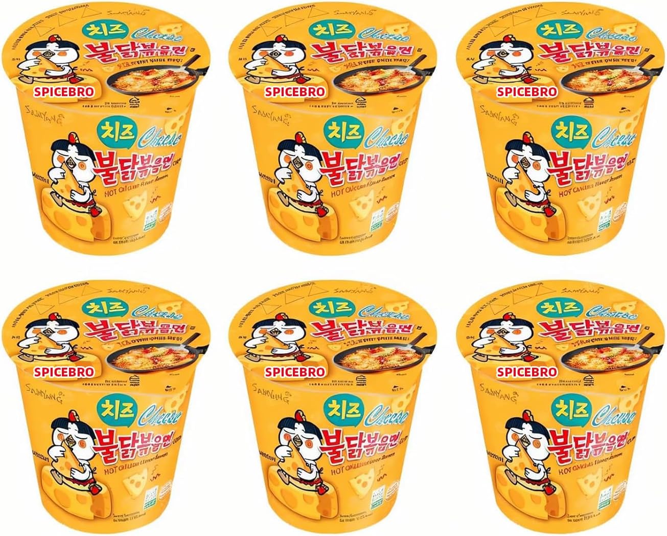 Buldak Ramen Noodles Cheese Flavor - 6 Pack Cup Noodles, Korean Spicy Hot Chicken Stir Samyang Brand