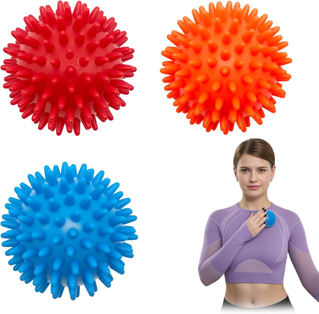 3PCS Spiky Massage Balls Set for Back, Feet, Hands, Muscles, Soft Spiked Massager Rollers for Plantar Fasciitis Relief, Myofascial Release, Acupressure and Stress Relief，2.7 Inch