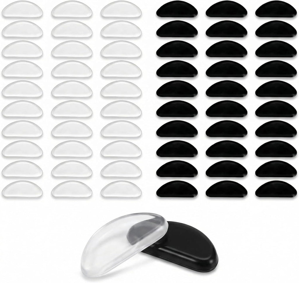 30 Pairs Glasses Nose Pads, D-Shaped Silicone Anti-Slip Nose Pad Stickers for Eyeglasses & Sunglasses, Soft Adhesive Nose Pieces, 15 Clear + 15 Black, 0.8" x 0.4" x 0.04"