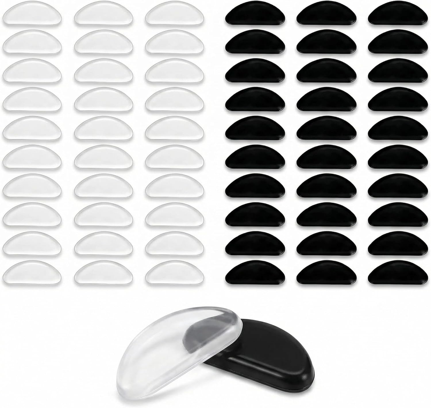 30 Pairs Glasses Nose Pads, D-Shaped Silicone Anti-Slip Nose Pad Stickers for Eyeglasses & Sunglasses, Soft Adhesive Nose Pieces, 15 Clear + 15 Black, 0.8" x 0.4" x 0.04"