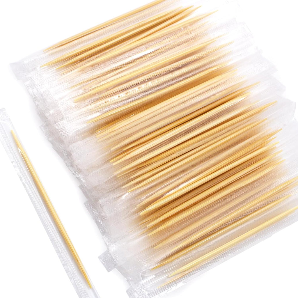 BLUE TOP 2000PCS 2.5 Inch Bamboo Individually Cello Wrapped Round Toothpicks,Appetizer Picks, Sturdy Food Pick, for Appetizers Cocktails Fruit Olive picks
