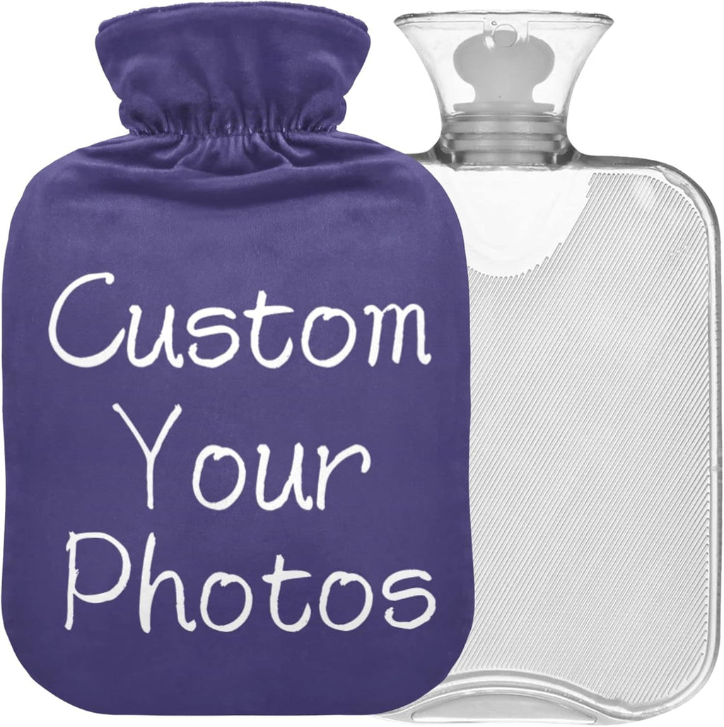 Naanle Custom Hot Water Bottle with Cover Personalized Photos Transparent Warm Water Bottle Hot Water Bag for Bed Hand Feet Warmer Pain Relief Hot and Cold Therapy 1L