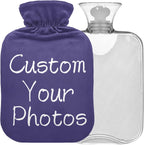 Naanle Custom Hot Water Bottle with Cover Personalized Photos Transparent Warm Water Bottle Hot Water Bag for Bed Hand Feet Warmer Pain Relief Hot and Cold Therapy 1L