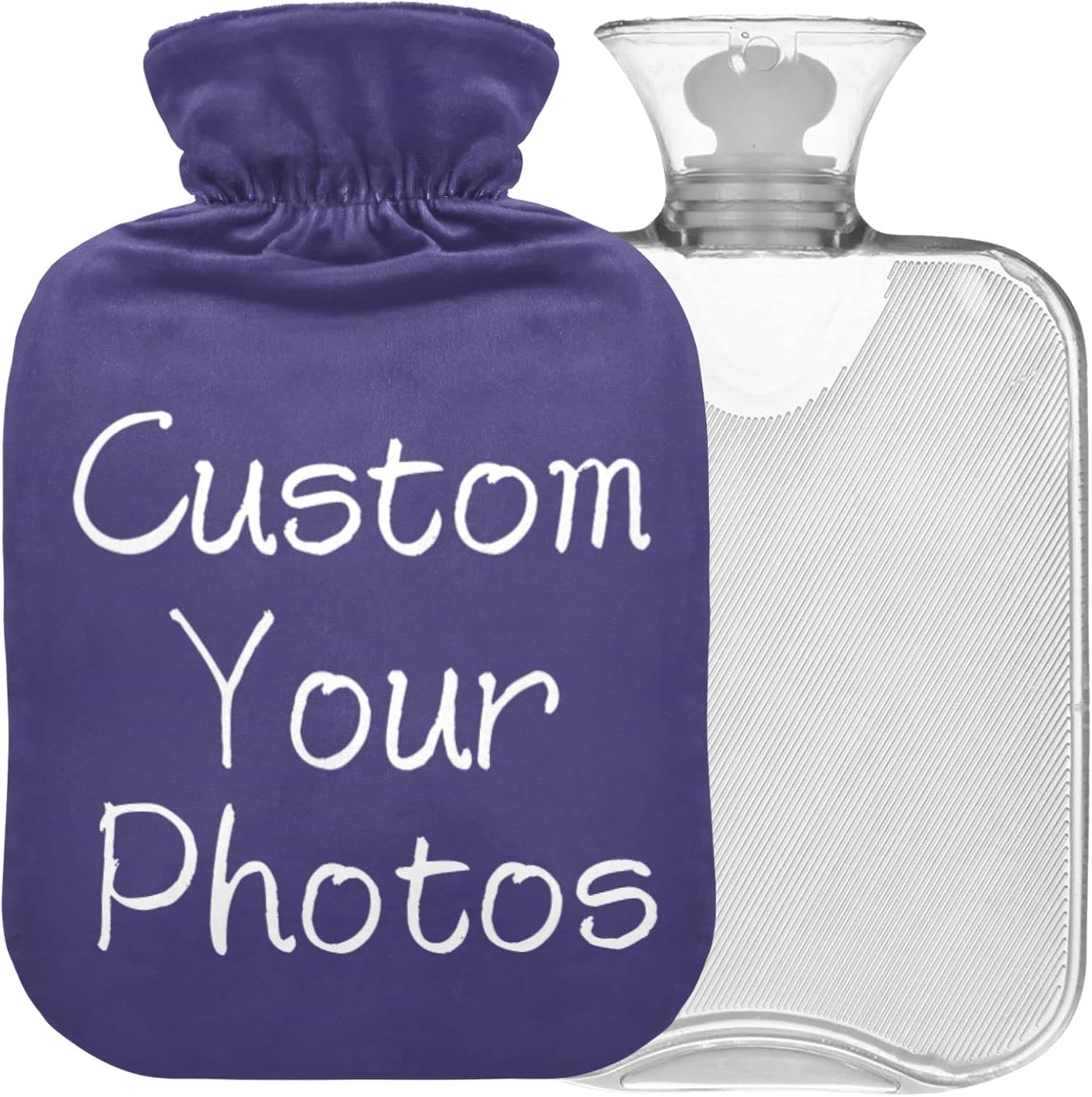 Naanle Custom Hot Water Bottle with Cover Personalized Photos Transparent Warm Water Bottle Hot Water Bag for Bed Hand Feet Warmer Pain Relief Hot and Cold Therapy 1L