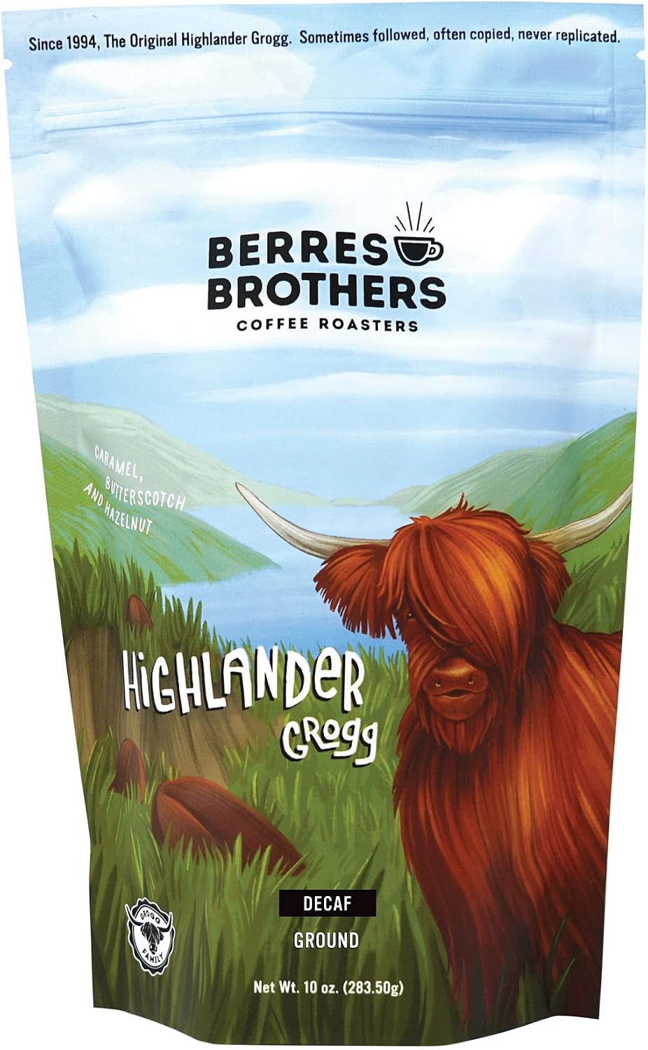Berres Brothers Highlander Grogg Decaf Coffee, 10 ounce Bag of Ground Coffee, Combination of Caramel, Butterscotch and Hazelnut, Medium Roast