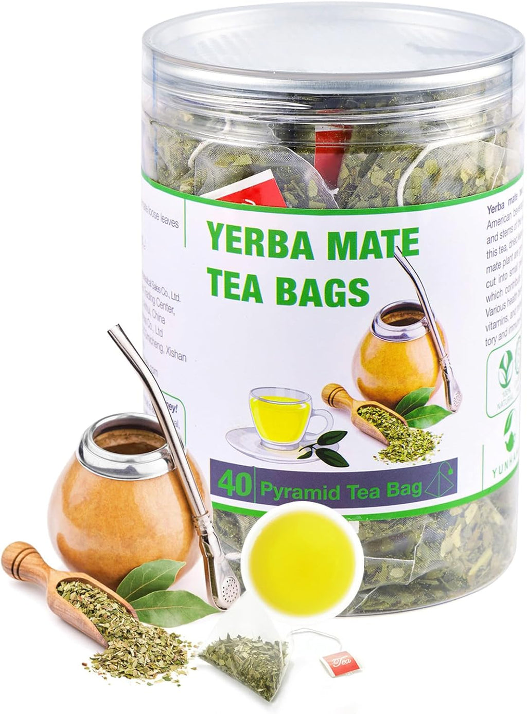 40 Yerba Mate Tea Bag, 3g/bag, Unsmoked Yerba Mate Loose Leaf Tea Packets, Unsweetened, from Argentina - Rich In Antioxidants