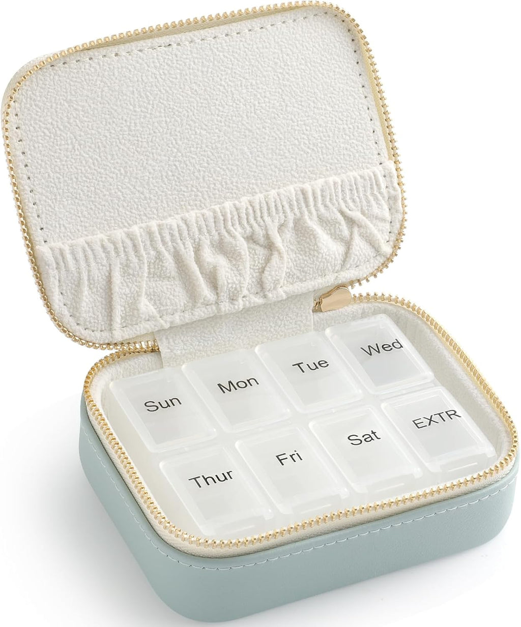 Genuine Leather Travel Pill Organizer Box Case 1 Times a Day for Purse for Women, Cute Medicine Pill Holder Containers for Vitamin Small Weekly Daily 7 Day Am Pm Pill Organizer(Cyan)
