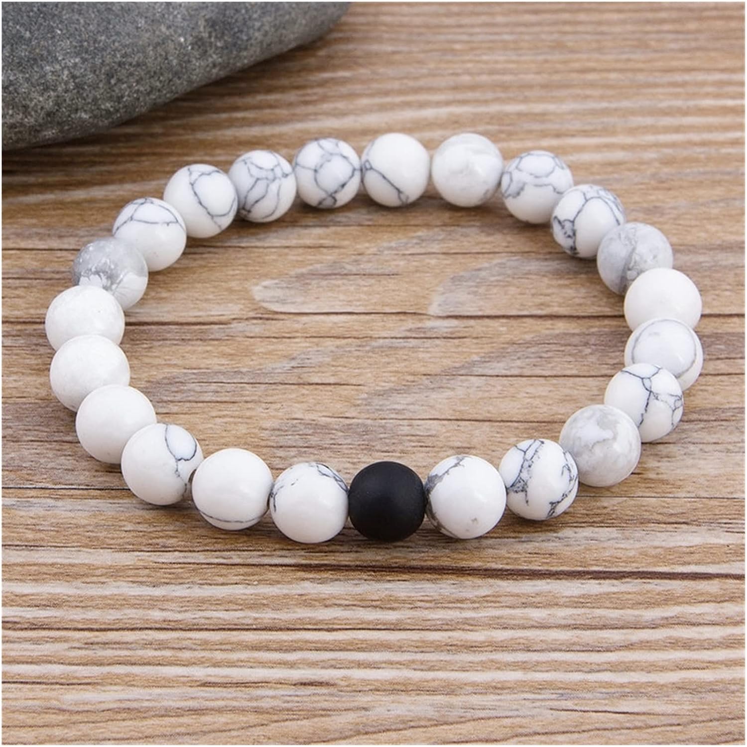 ZZSRJ Marble Beads Natural Stone Beads Bracelet Wide 8MM Stone Handmade Jewelry (Metal Color : 1)