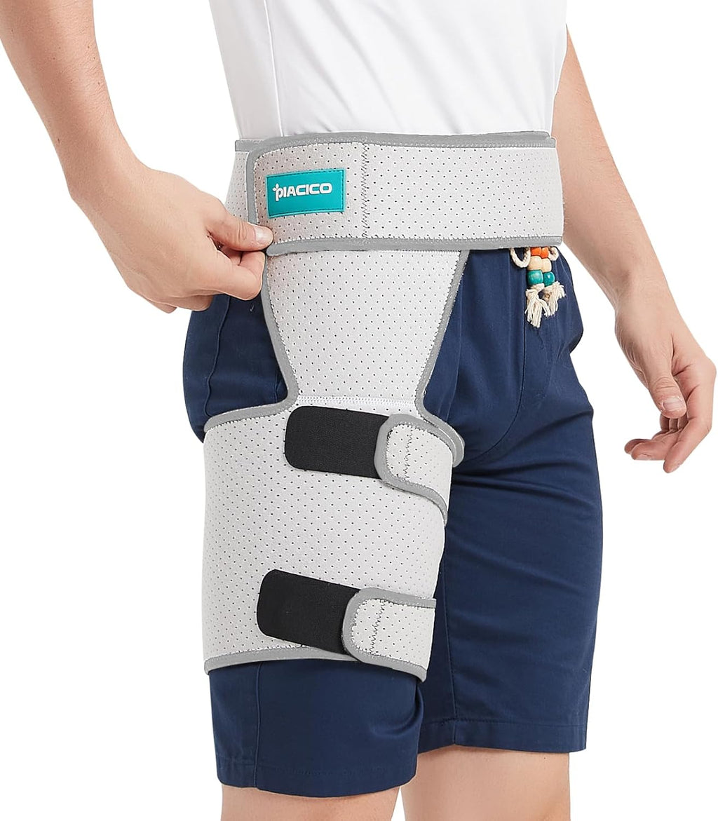Hip Brace for Men & Women - Sciatica Pain Relief Devices, Compression Support Wrap for Thigh Injury,Groin, Hamstring, Joints, Hip Pain, Improved Mobility & Recovery (Grey Right)