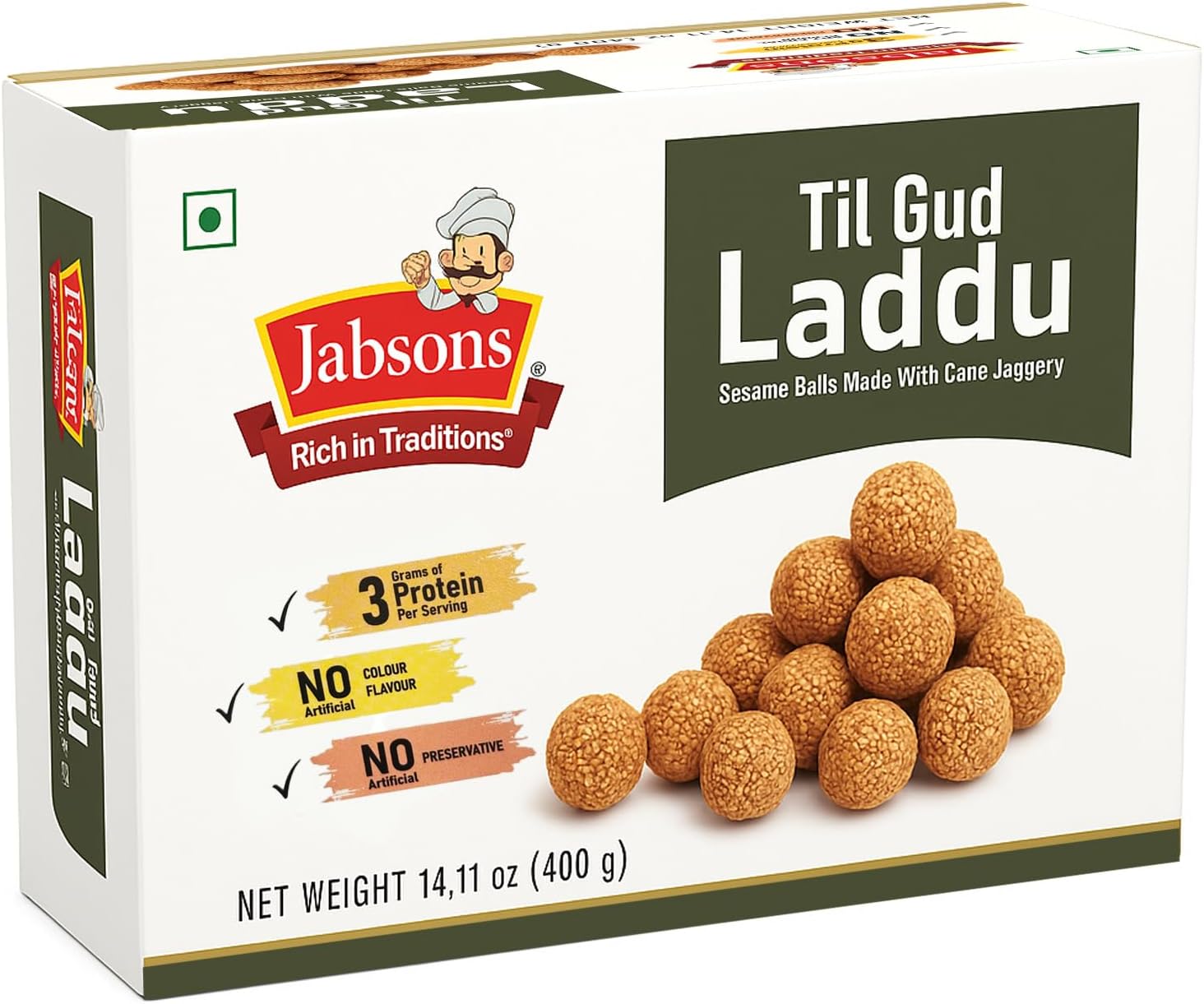 Jabsons - Til Gud Laddu (Sesame Balls Made With Cane Jaggery) 400g