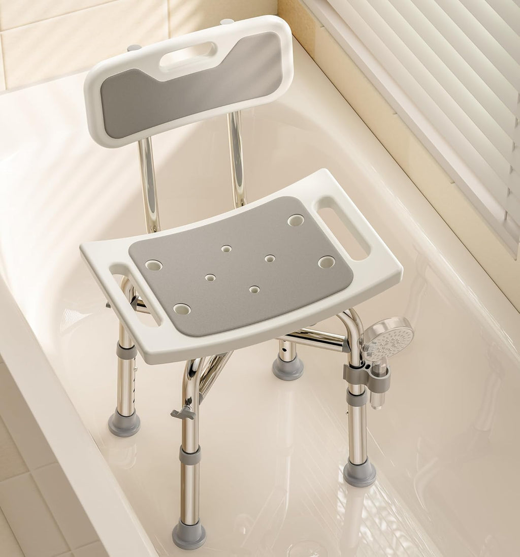 Bluelog Shower Chair with Back for Elderly and Disabled, Shower Seat Bench Stool, Adjustable Height, 350 lbs Capacity, Rectangular