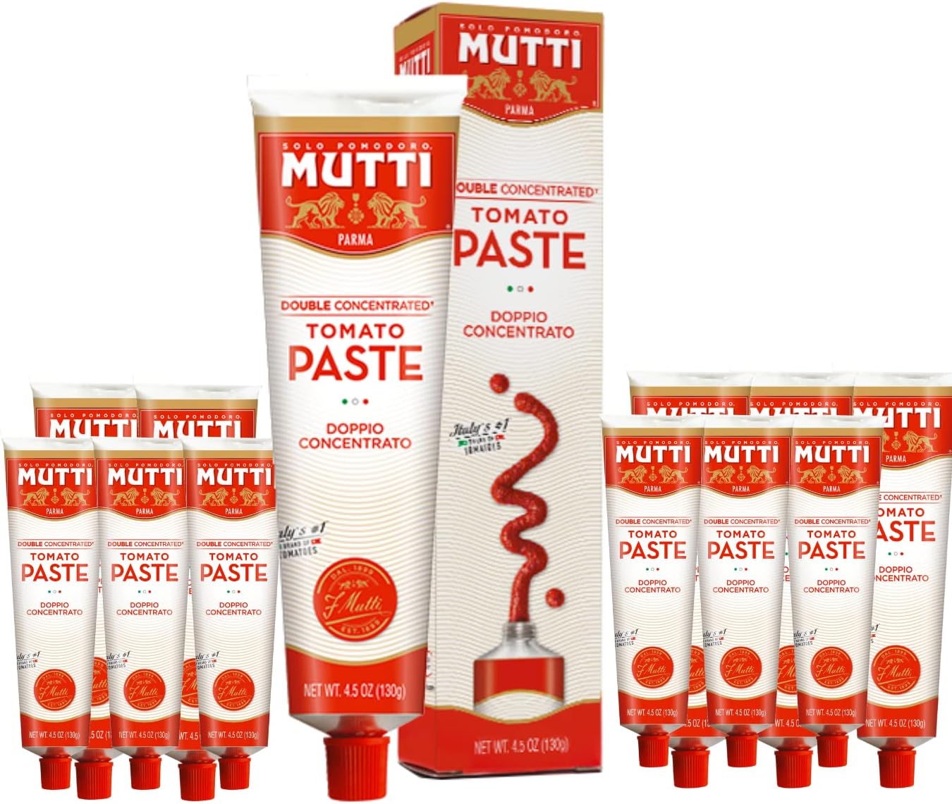 Mutti Double Concentrated Tomato Paste (Doppio Concentrato), 4.5 oz. Tube | 12 Pack | Italy’s #1 Brand of Tomatoes | Tube Tomato Paste | Vegan Friendly & Gluten Free | No Additives or Preservatives