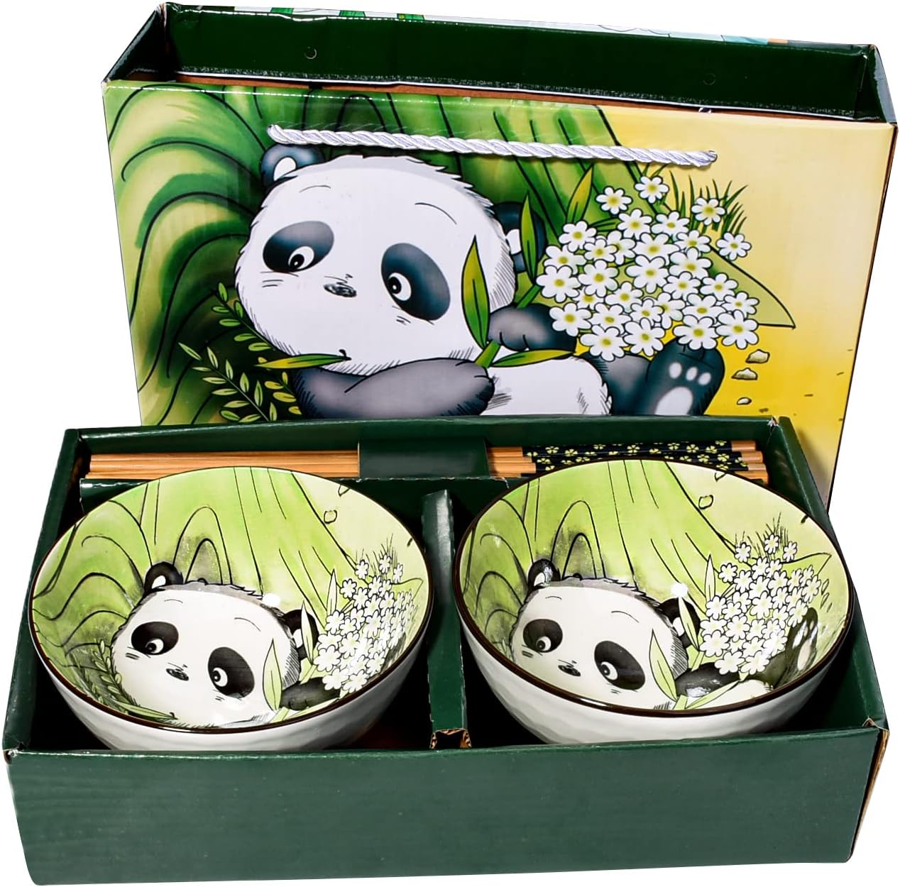 Cute Panda Rice Bowls and Chopsticks set, Ceramic Rice Bowls for Dessert Soup Rice As A Good Gift (2 pieces)