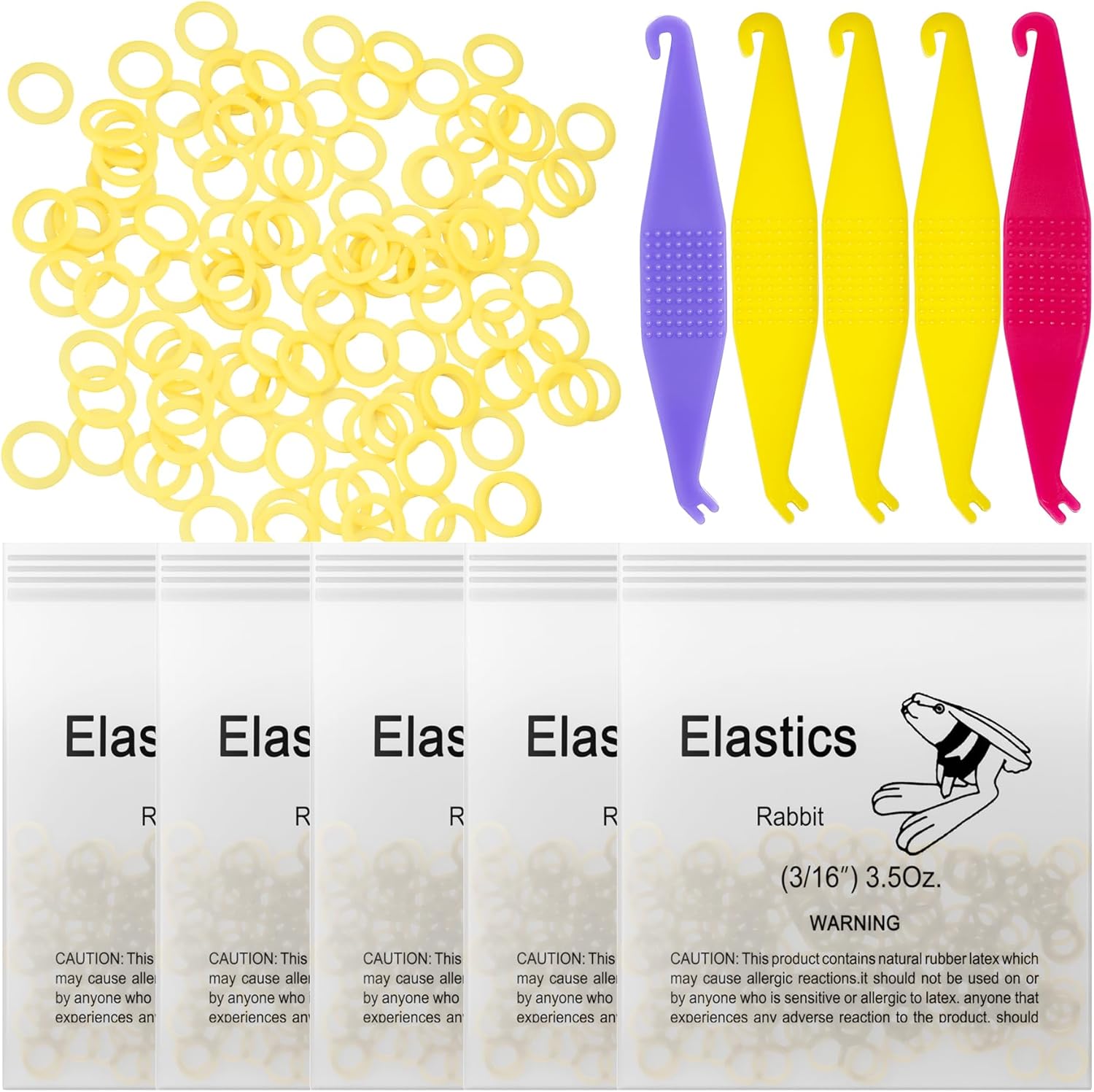 500 Pcs Orthodontic Elastic Rubber Bands, 3.5 Ounces Heavy Dental Rubber Traction Bands, Free Elastic Placer for Braces (3/16",Rabbit)