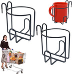 2 Pcs Updated Shopping Cart Cup Holders, Reusable Anti-Spill Hanging Drink Mounts Portable Coffee Bottle Metal Racks with Bottom Bar for Shopping Carts, Grocery Carts, RV Travel, Rolling Carts