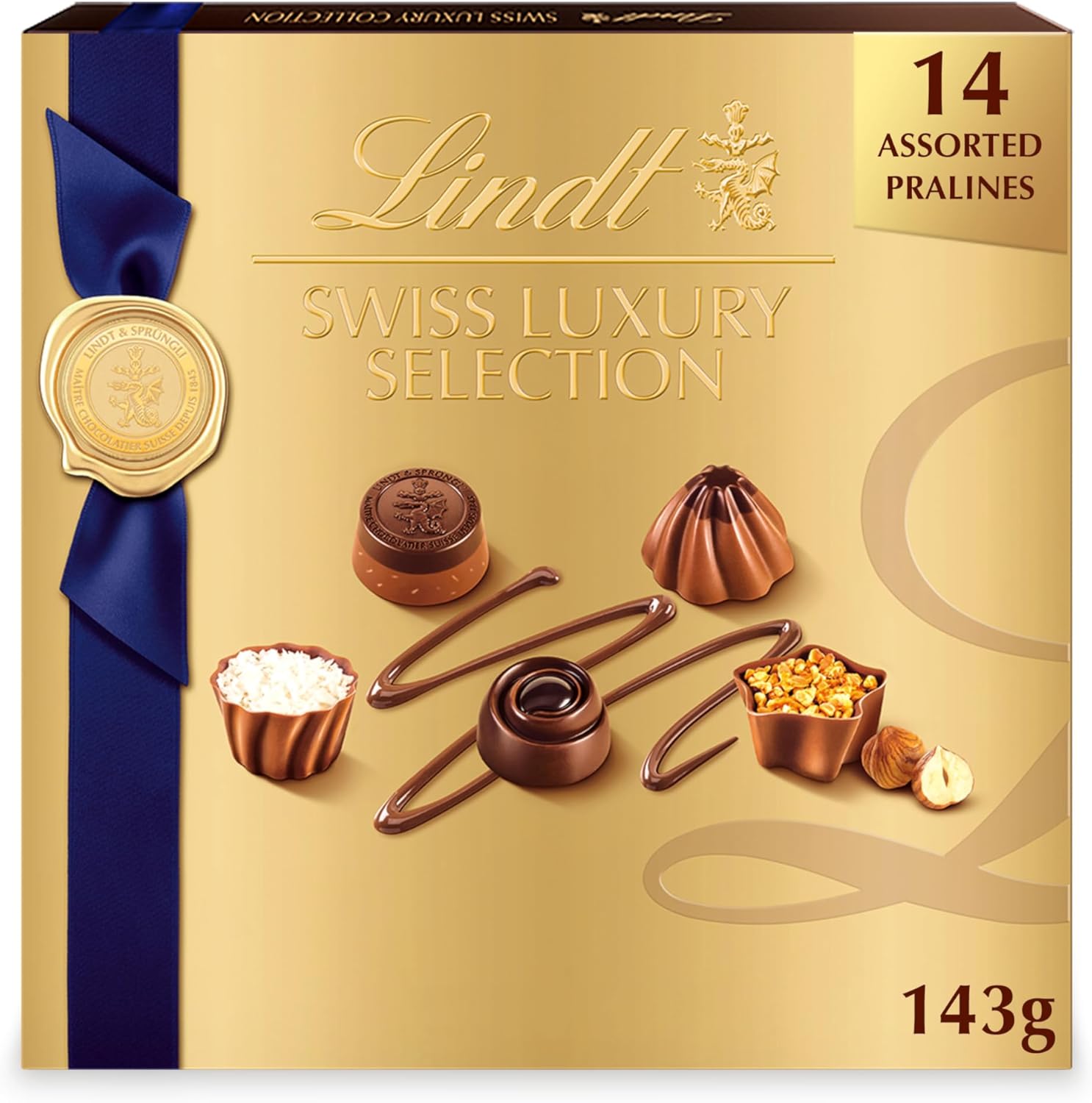 Lindt Swiss Luxury Selection Assorted Chocolate Candy, 5.1 oz Gift Box, 14 Count